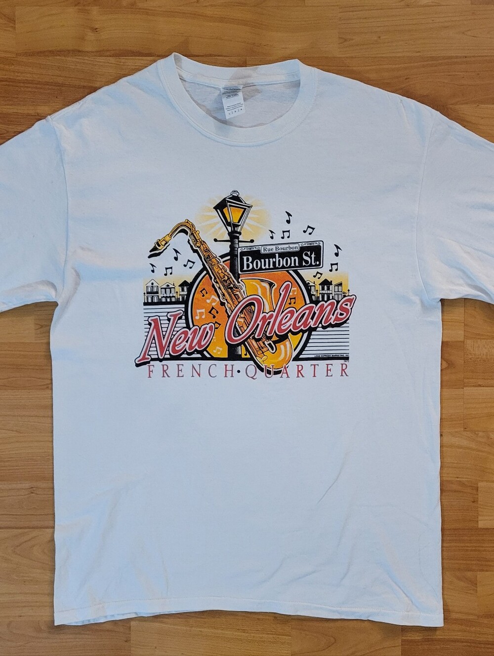 Vintage Bourbon Street New Orleans Large White French Quarter Saxophone T-shirt